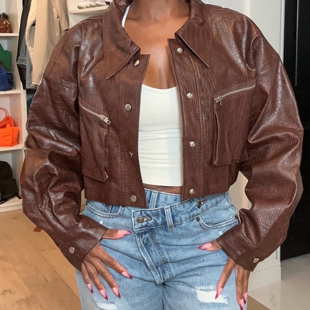 BY.DYLN Elodie Brown Faux Leather Jacket